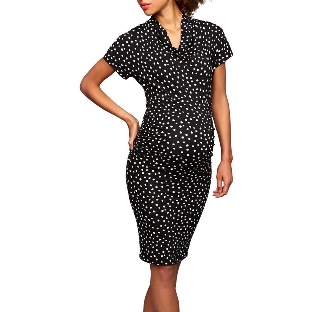 A pea in the pod black and white polka dot dress
